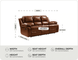 York Tan Leather 3 Seater Manual Recliner Sofa measurement