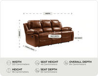 York Tan Leather 3 Seater Manual Recliner Sofa measurement