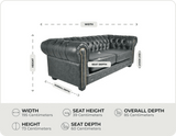 Chesterfield Green Leather Antique 3 Seater Sofa - measurements