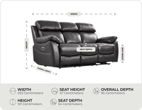 Torino Genuine Leather Black  Electric Power Recliner 3 Seater measurements
