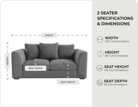 Oxford Grey Fabric 2 Seater Sofa measurements