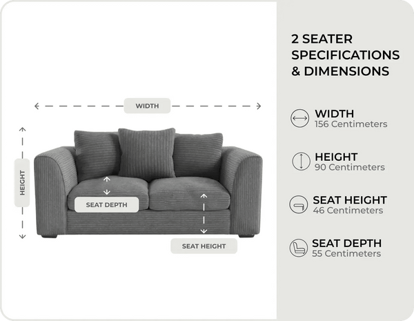 Oxford Grey Fabric 2 Seater Sofa measurements