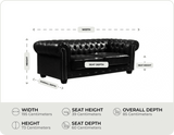 Chesterfield Black Leather Antique 3 Seater Sofa measurement