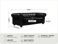 Chesterfield Black Leather Antique 3 Seater Sofa measurement