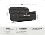 Torino Genuine Leather Grey Electric Power Recliner 3 Seater Sofa measurements