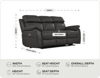 Torino Genuine Leather Grey Electric Power Recliner 3 Seater Sofa measurements