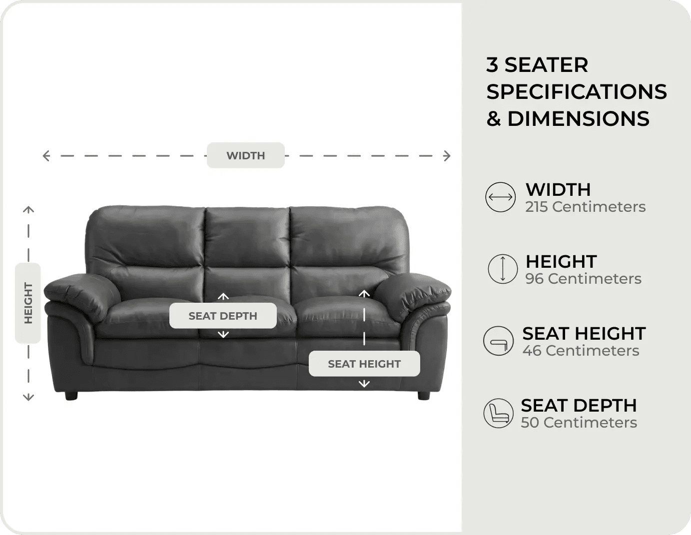 Florence Grey Leather 3 Seater Sofa