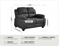 Veloura Charcoal Fabric 2 Seater Sofa measurement