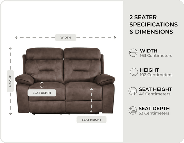 Foster Brown Fabric Electric Recliner 2 Seater Sofa measurements