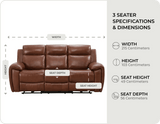 Leo Genuine Leather Tan Electric Power Recliner 3 Seater
