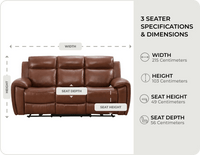 Leo Genuine Leather Tan Electric Power Recliner 3 Seater