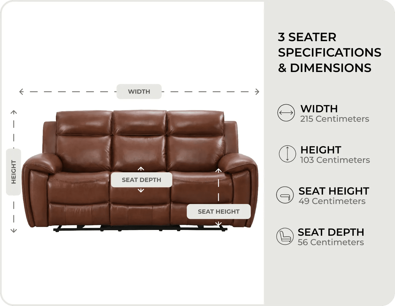 Leo Genuine Leather Tan Electric Power Recliner 3 Seater
