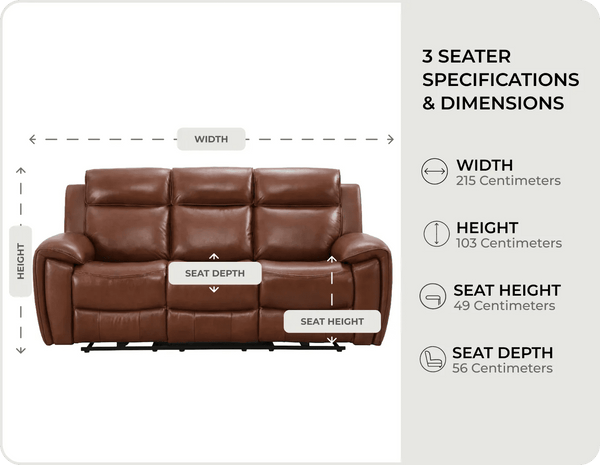 Leo Genuine Leather Tan Electric Power Recliner 3 Seater