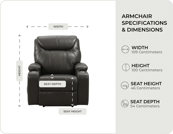 Cinemax Grey Electric Leather Recliner Armchair With Two Cup Holders
