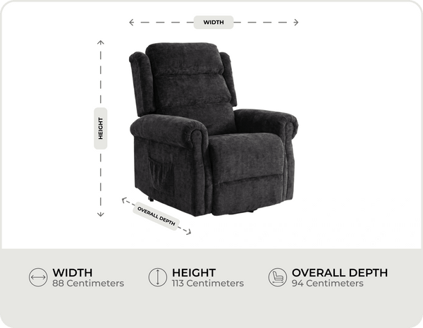Cambridge Black Fabric Rise & Recline Mobility Chair measurements