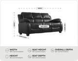 Veloura Black Leather 3 Seater Sofa measurement