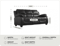 Veloura Black Leather 3 Seater Sofa measurement