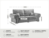 Florence High Back Grey Fabric 4 Seater Sofa measuremens