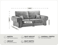 Florence High Back Grey Fabric 4 Seater Sofa measuremens