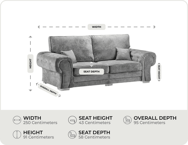 Florence High Back Grey Fabric 4 Seater Sofa measuremens