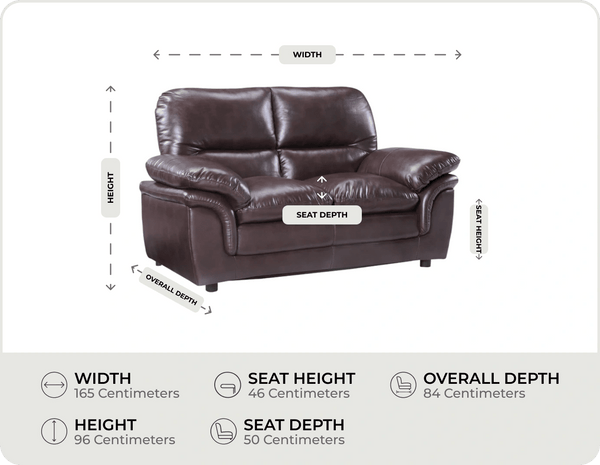 Florence Brown Leather 2 Seater Sofa measurement