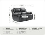 York Grey Leather 2 Seater Manual Recliner Sofa measurement