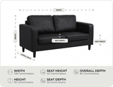 Nova Black Leather 2 Seater Sofa measurements