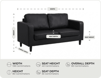 Nova Black Leather 2 Seater Sofa measurements