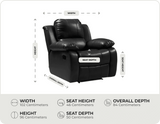 York Black Leather Manual Recliner Armchair measurement