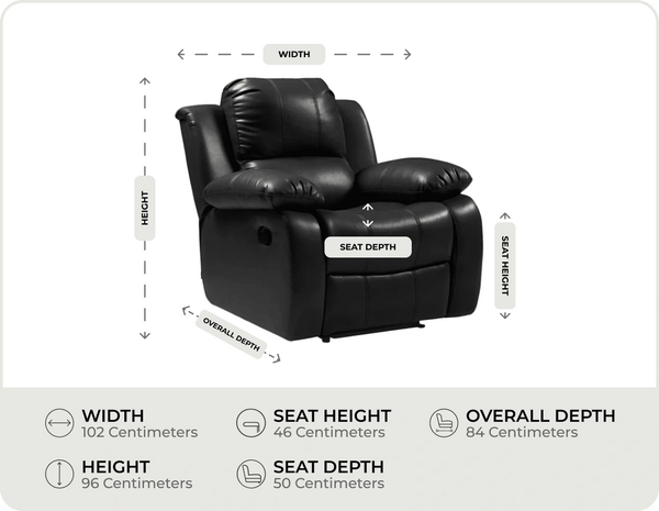 York Black Leather Manual Recliner Armchair measurement
