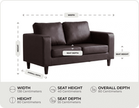Nova Brown Leather 2 Seater Sofa measurements
