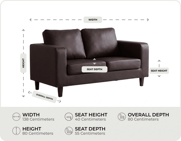 Nova Brown Leather 2 Seater Sofa measurements