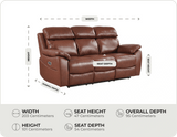 Torino Genuine Leather Tan Electric Power Recliner 3 Seater Sofa measurements