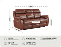 Torino Genuine Leather Tan Electric Power Recliner 3 Seater Sofa measurements