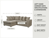 Oxford Caramel Fabric Left Hand Corner Sofa measurements