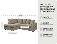 Oxford Caramel Fabric Left Hand Corner Sofa measurements