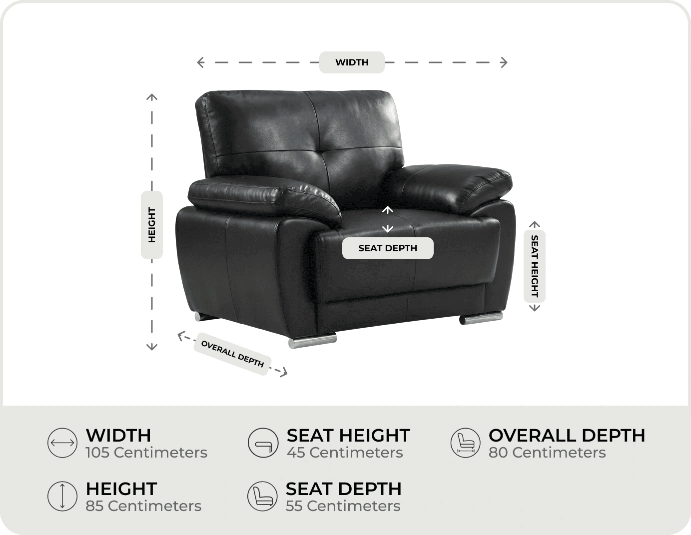 Brighton Black  Leather Armchair    measurements

