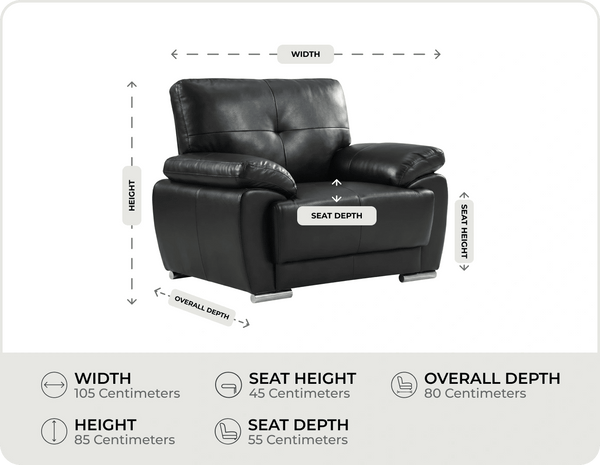 Brighton Black  Leather Armchair    measurements
