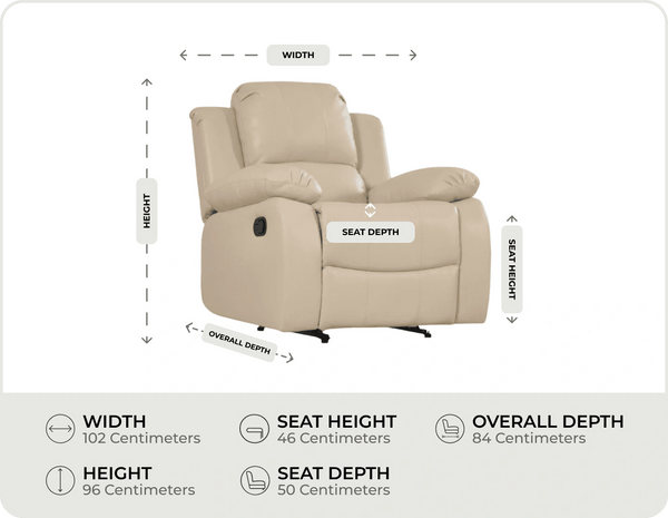 York Cream Leather Manual Recliner Armchair measurement