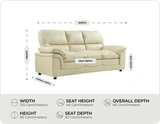 Florence Cream Leather 3 Seater Sofa measurement