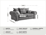 Florence Scatter Grey Fabric 3 Seater Sofa measurements