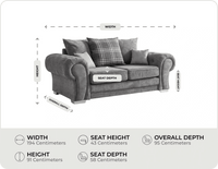 Florence Scatter Grey Fabric 3 Seater Sofa measurements