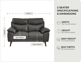 Ascot Grey Leather 2 seater measurements