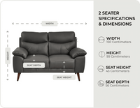 Ascot Grey Leather 2 seater measurements