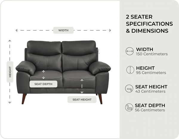 Ascot Grey Leather 2 seater measurements