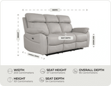 Torino Genuine Leather Light Grey Electric Power Recliner 3 Seater Sofa    measurements
