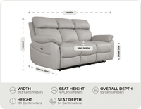 Torino Genuine Leather Light Grey Electric Power Recliner 3 Seater Sofa    measurements

