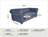 Chesterfield Blue Leather Antique 3 Seater Sofa measurement