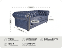 Chesterfield Blue Leather Antique 3 Seater Sofa measurement