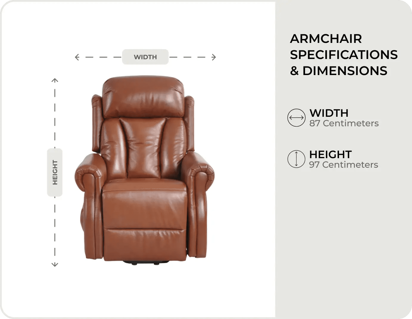 Hunson Tan Leather Rise And Recline Chair measurements